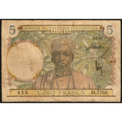 AOF - Pick 25_1 - 5 Francs - Série D.7766 - 06/03/1941 - Etat : B-
