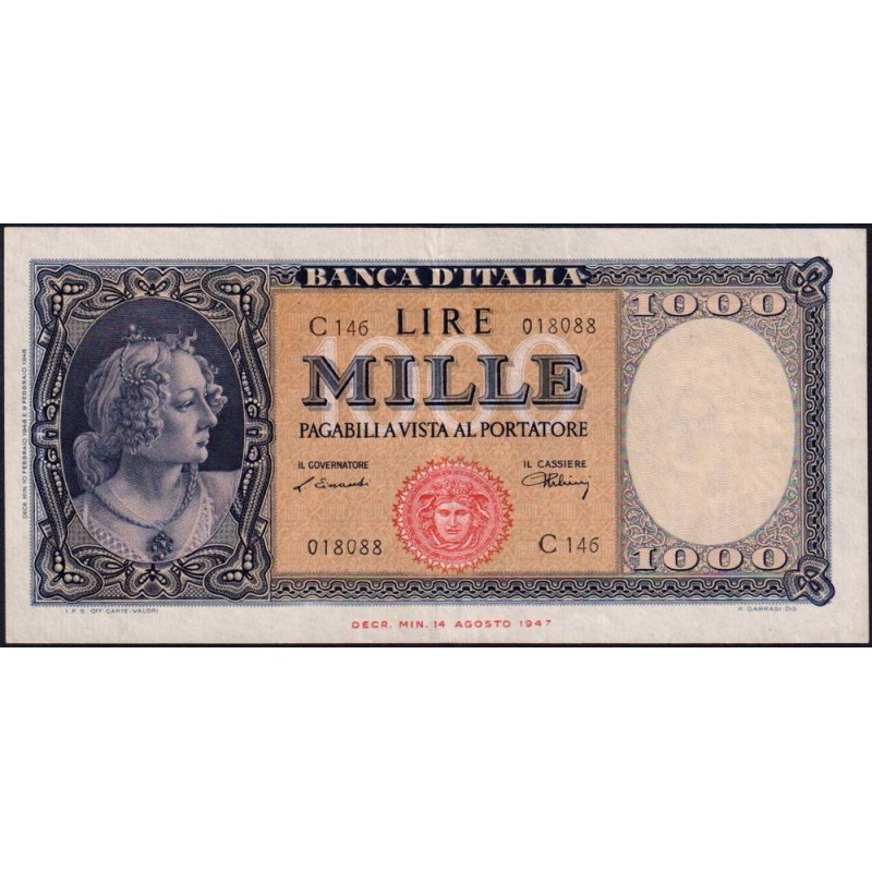 Italie - Pick 88a - 1'000 lire - Série C 146 - 10/02/1948 - Etat : TTB+