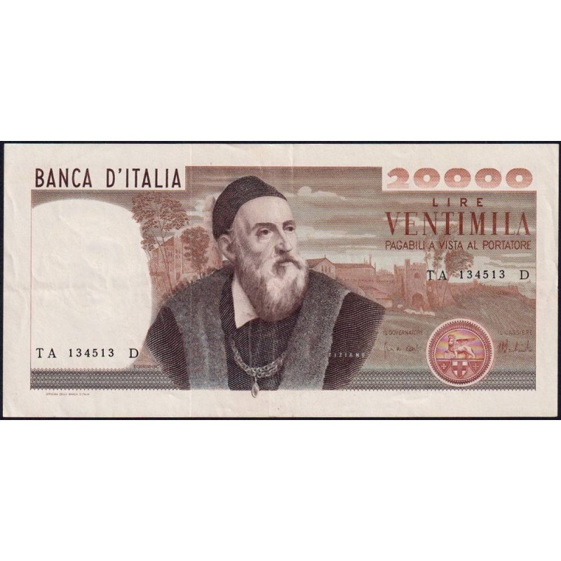 Italie - Pick 104 - 20'000 lire - Lettre A - Série TA D - 21/02/1975 - Etat : TTB+ à SUP