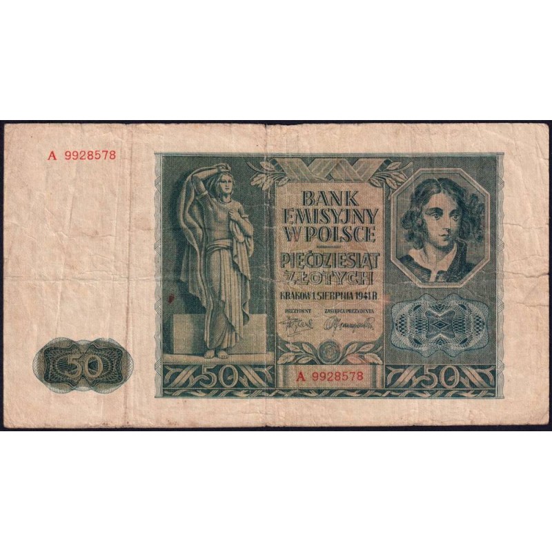 Pologne - Pick 102 - 50 zlotych - Série A - 01/08/1941 - Etat : TB-