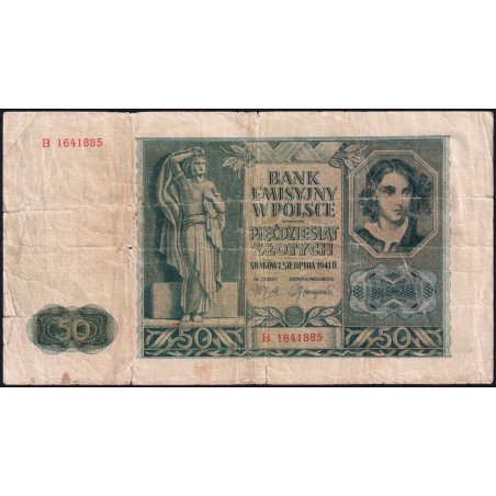 Pologne - Pick 102 - 50 zlotych - Série B - 01/08/1941 - Etat : B+