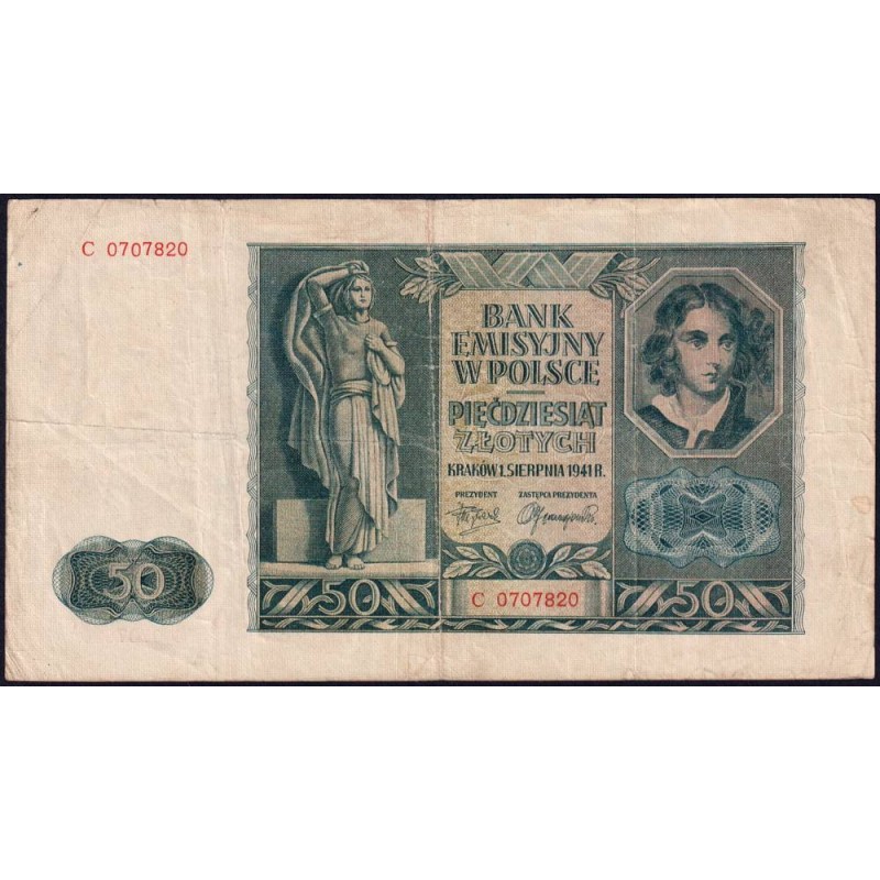 Pologne - Pick 102 - 50 zlotych - Série C - 01/08/1941 - Etat : TB+