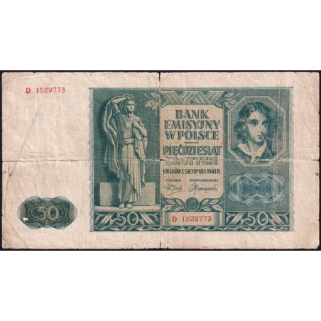 Pologne - Pick 102 - 50 zlotych - Série D - 01/08/1941 - Etat : B