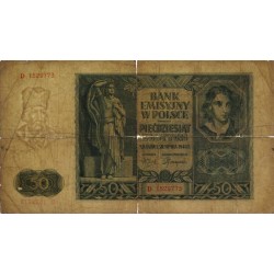 Pologne - Pick 102 - 50 zlotych - Série D - 01/08/1941 - Etat : B