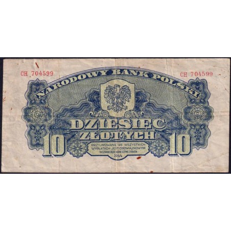 Pologne - Pick 110 - 10 zlotych - Série CH - 1944 - Etat : TB+