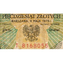 Pologne - Pick 142a_1 - 50 zlotych - Série T - 09/05/1975 - Etat : TB-