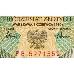 Pologne - Pick 142c_1 - 50 zlotych - Série FB - 01/06/1986 - Etat : NEUF