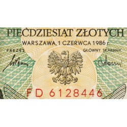 Pologne - Pick 142c_1 - 50 zlotych - Série FD - 01/06/1986 - Etat : pr.NEUF