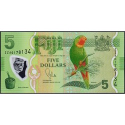 Fidji - Pick 115r (remplacement) - 5 dollars - Série ZZA - 2013 - Polymère - Etat : NEUF