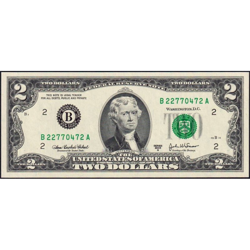 Etats Unis - Pick 516b - 2 dollars - Série B A - 2003 A - New York - Etat : NEUF