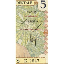AOF - Pick 21_b1 - 5 Francs - Série - K.2847 - 15/03/1937 - Etat : TTB+