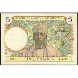AOF - Pick 21_b3 - 5 Francs - Série D.4918 - 10/03/1938 - Etat : TTB
