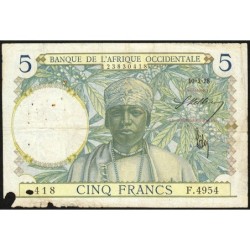 AOF - Pick 21_b3 - 5 Francs - Série F.4954 - 10/03/1938 - Etat : AB