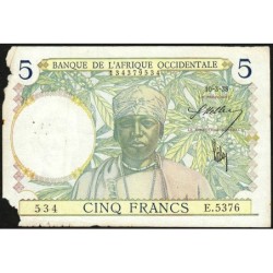AOF - Pick 21_b3 - 5 Francs - Série E.5376 - 10/03/1938 - Etat : AB