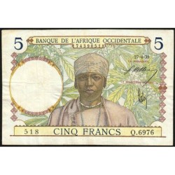 AOF - Pick 21_b4 - 5 Francs - Série Q.6976 - 27/04/1939 - Etat : TTB