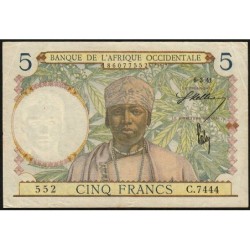 AOF - Pick 21_b5 - 5 Francs - Série C.7444 - 06/03/1941 - Etat : TTB