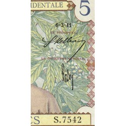 AOF - Pick 21_b5 - 5 Francs - Série S.7542 - 06/03/1941 - Etat : TTB+