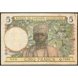 AOF - Pick 21_b5 - 5 Francs - Série Q.7546 - 06/03/1941 - Etat : TB