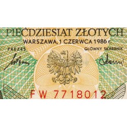Pologne - Pick 142c_1 - 50 zlotych - Série FW - 01/06/1986 - Etat : pr.NEUF