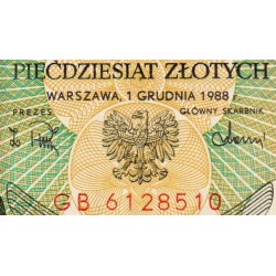 Pologne - Pick 142c_2 - 50 zlotych - Série GB - 01/12/1988 - Etat : SPL