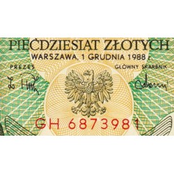 Pologne - Pick 142c_2 - 50 zlotych - Série GH - 01/12/1988 - Etat : NEUF