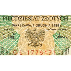 Pologne - Pick 142c_2 - 50 zlotych - Série GL - 01/12/1988 - Etat : NEUF