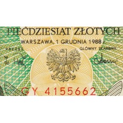 Pologne - Pick 142c_2 - 50 zlotych - Série GY - 01/12/1988 - Etat : NEUF