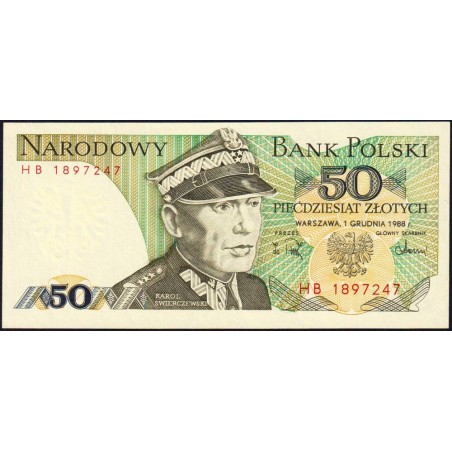 Pologne - Pick 142c_2 - 50 zlotych - Série HB - 01/12/1988 - Etat : NEUF