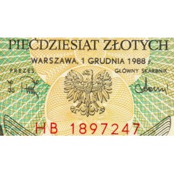 Pologne - Pick 142c_2 - 50 zlotych - Série HB - 01/12/1988 - Etat : NEUF