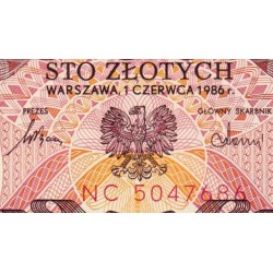 Pologne - Pick 143e_1 - 100 zlotych - Série NC - 01/06/1986 - Etat : NEUF