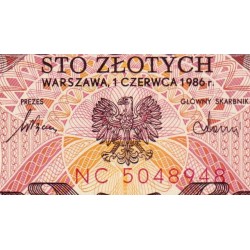 Pologne - Pick 143e_1 - 100 zlotych - Série NC - 01/06/1986 - Etat : SPL+