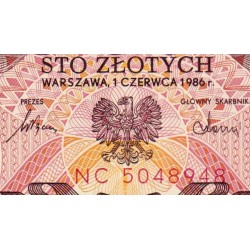 Pologne - Pick 143e_1 - 100 zlotych - Série NC - 01/06/1986 - Etat : SPL+