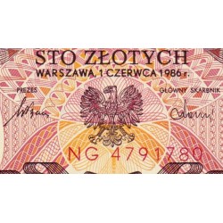 Pologne - Pick 143e_1 - 100 zlotych - Série NG - 01/06/1986 - Etat : NEUF