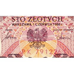 Pologne - Pick 143e_1 - 100 zlotych - Série PK - 01/06/1986 - Etat : SPL+