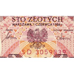 Pologne - Pick 143e_1 - 100 zlotych - Série SD - 01/06/1986 - Etat : NEUF
