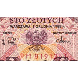 Pologne - Pick 143e_2 - 100 zlotych - Série PM - 01/12/1988 - Etat : NEUF