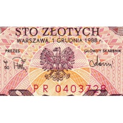 Pologne - Pick 143e_2 - 100 zlotych - Série PR - 01/12/1988 - Etat : NEUF