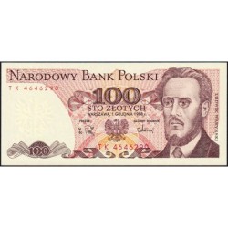 Pologne - Pick 143e_2 - 100 zlotych - Série TK - 01/12/1988 - Etat : NEUF