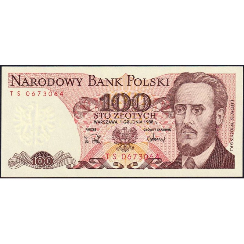 Pologne - Pick 143e_2 - 100 zlotych - Série TS - 01/12/1988 - Etat : NEUF