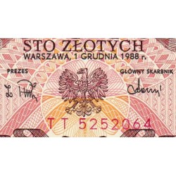 Pologne - Pick 143e_2 - 100 zlotych - Série TT - 01/12/1988 - Etat : NEUF