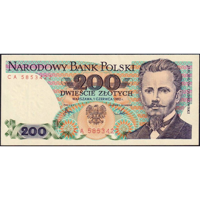 Pologne - Pick 144b_2 - 200 zlotych - Série CA - 01/06/1982 - Etat : NEUF