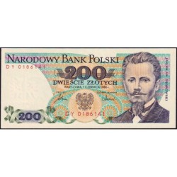 Pologne - Pick 144c_1 - 200 zlotych - Série DY - 01/06/1986 - Etat : NEUF