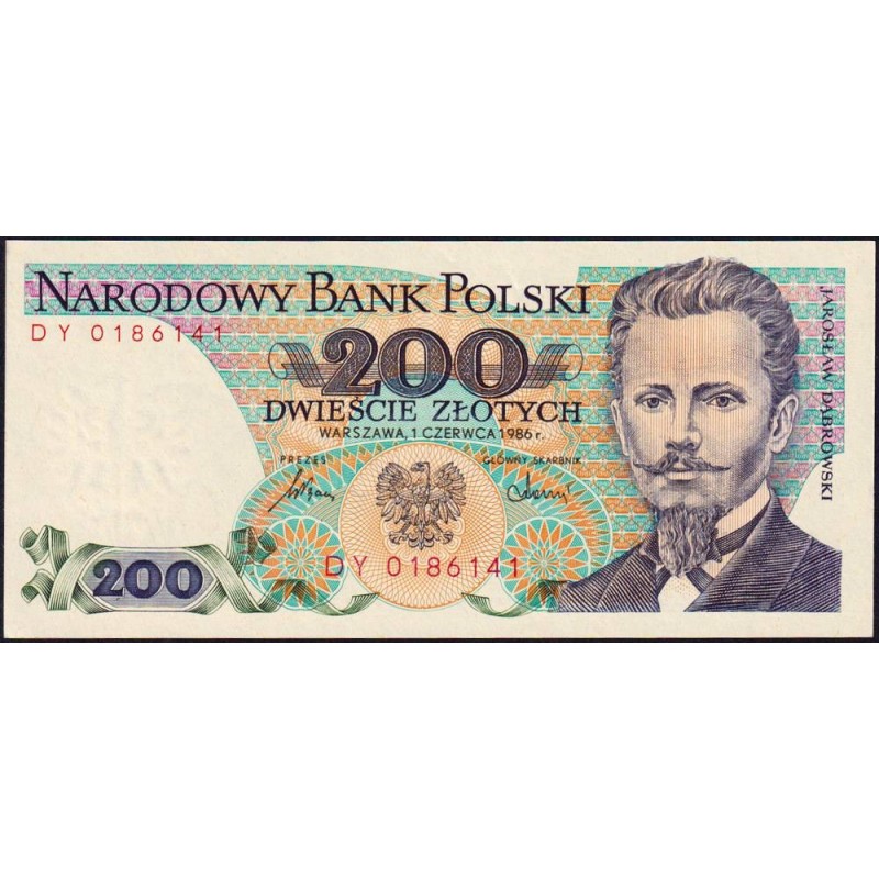 Pologne - Pick 144c_1 - 200 zlotych - Série DY - 01/06/1986 - Etat : NEUF