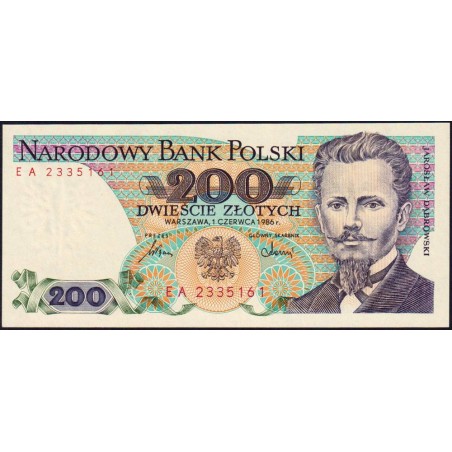 Pologne - Pick 144c_1 - 200 zlotych - Série EA - 01/06/1986 - Etat : NEUF