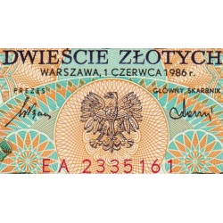 Pologne - Pick 144c_1 - 200 zlotych - Série EA - 01/06/1986 - Etat : NEUF