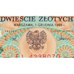 Pologne - Pick 144c_2 - 200 zlotych - Série EL - 01/12/1988 - Etat : SPL