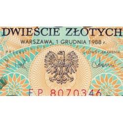 Pologne - Pick 144c_2 - 200 zlotych - Série EP - 01/12/1988 - Etat : SPL+