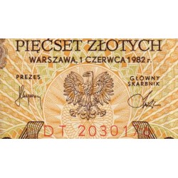 Pologne - Pick 145d - 500 zlotych - Série DT - 01/06/1982 - Etat : TTB