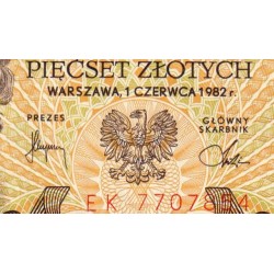 Pologne - Pick 145d - 500 zlotych - Série EK - 01/06/1982 - Etat : SUP