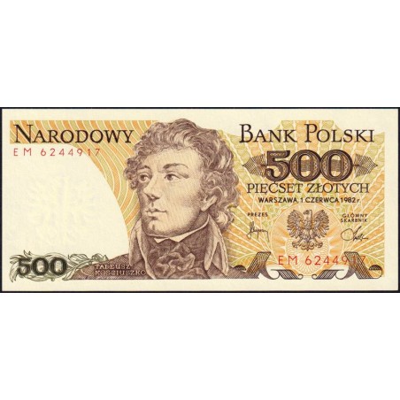 Pologne - Pick 145d - 500 zlotych - Série EM - 01/06/1982 - Etat : NEUF